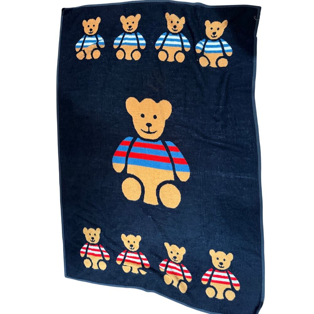 Vintage Vuteks Crown Crafts Teddy Bear Yugoslovia 1986 Reversible Blanket 60x80